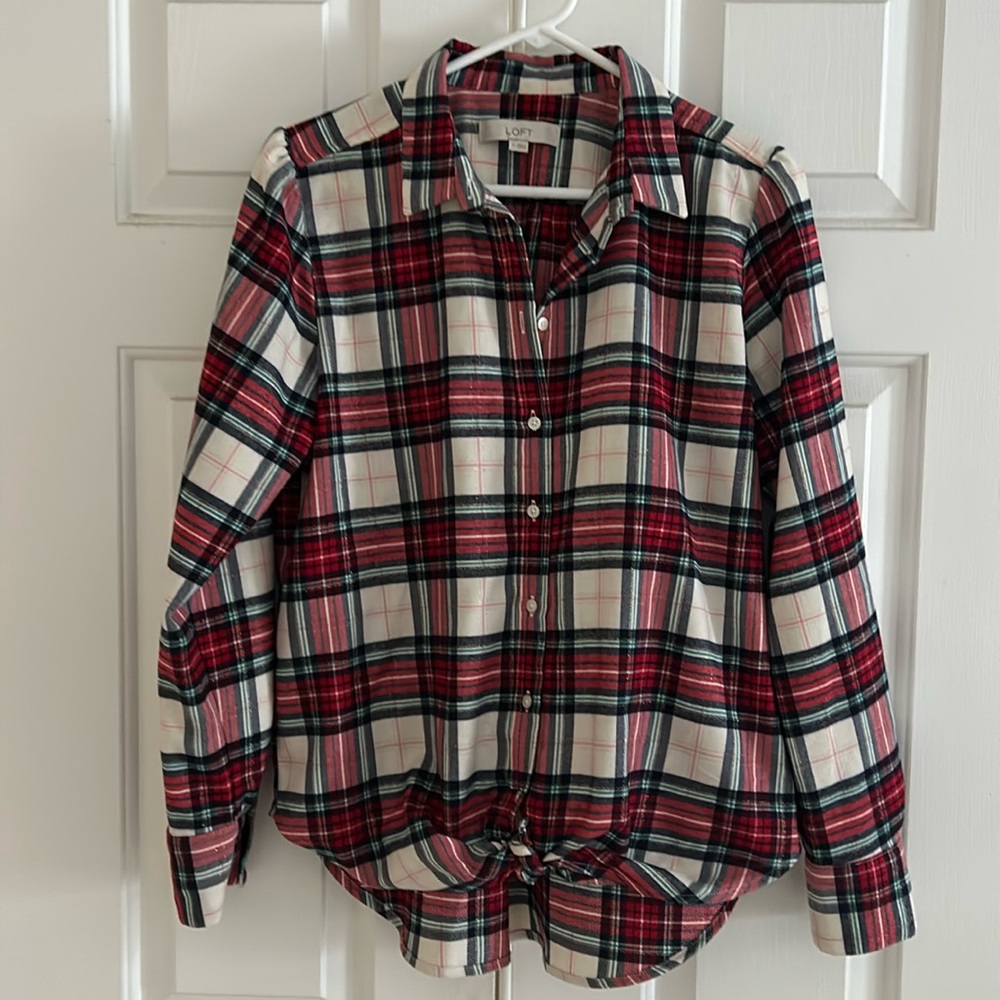 Loft flannel shirt with tie front size M (gold flecks in fabric)